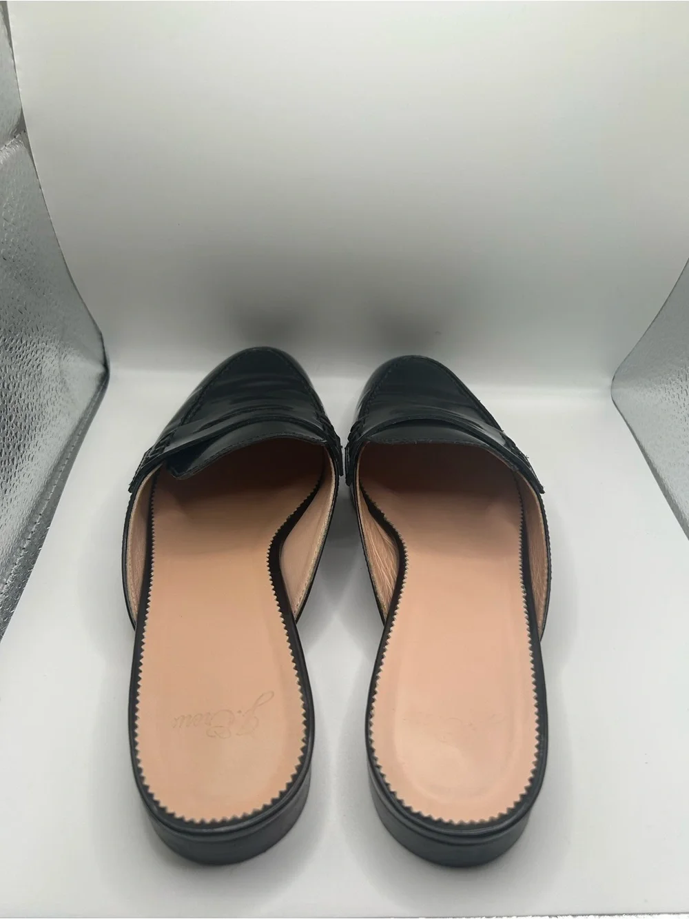 J. Crew Black Leather Penny Slide Loafers
